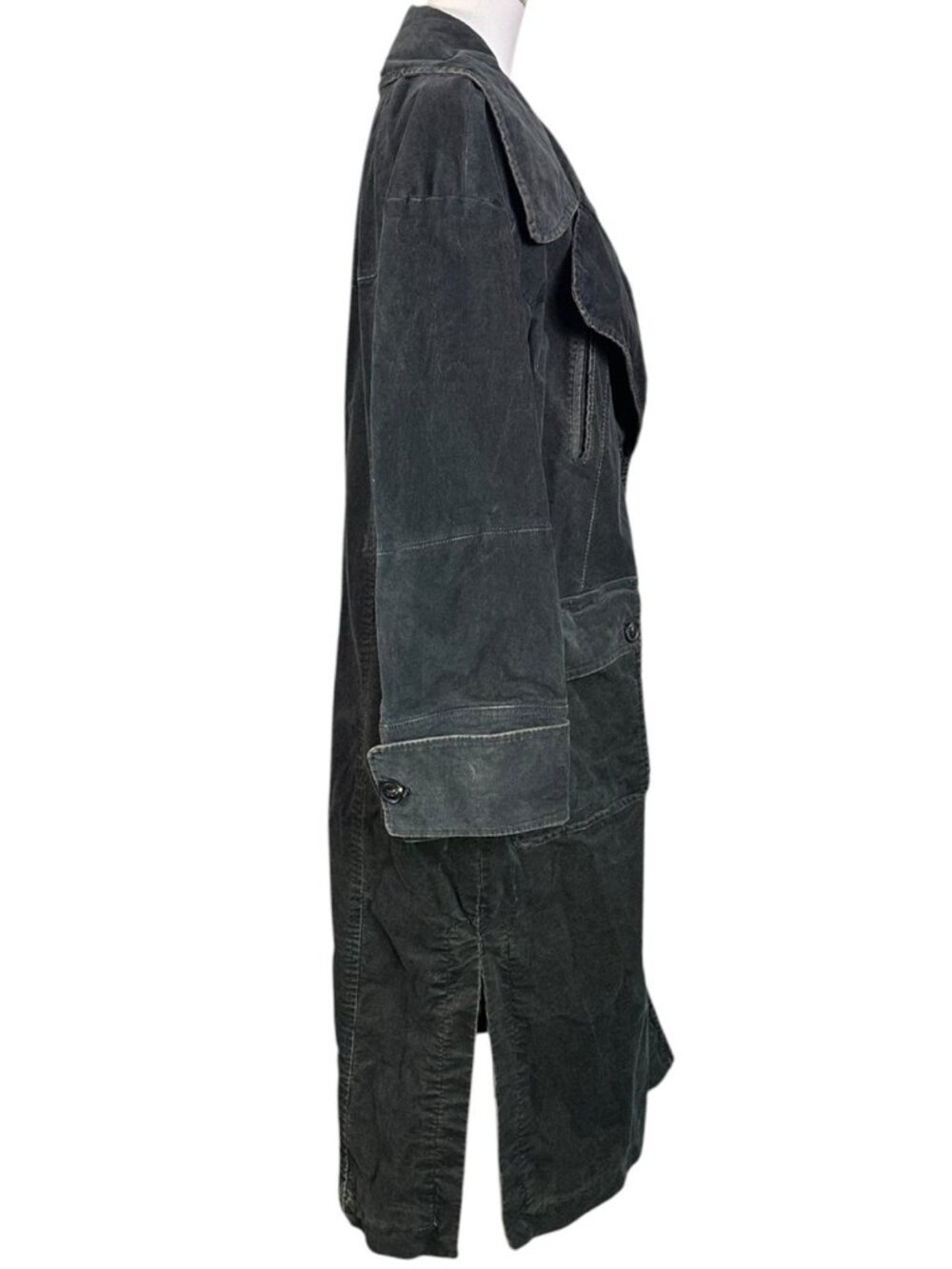 Free People Retro 70s Fox Cord Corduroy Duster Trench Coat Dark Charcoal Medium - Picture 11 of 16